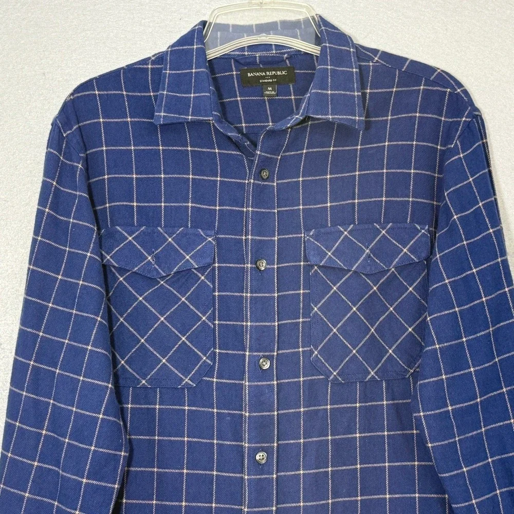 Banana Republic Mens Blue Plaid Button Up‎ Shirt Size M Flannel Classiccore